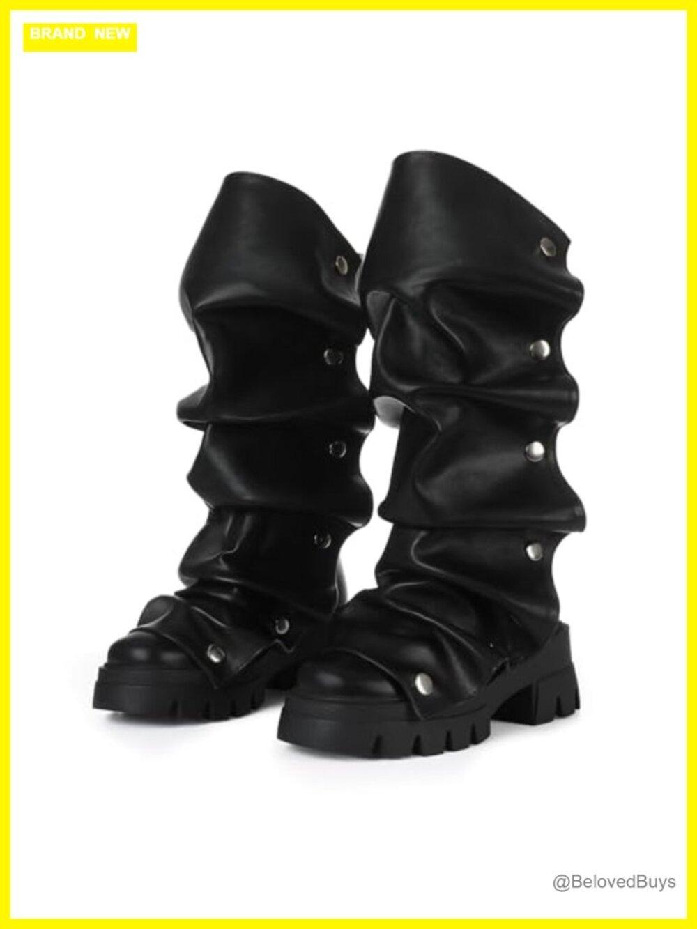 Slouchy Fold Over Mid Calf Boots Women Chunky Heel Platform Pull On